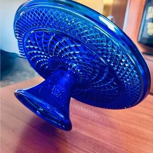 Super RARE Elegant Anchor Hocking Wexford Cobalt Blue Glass Cake Stand.